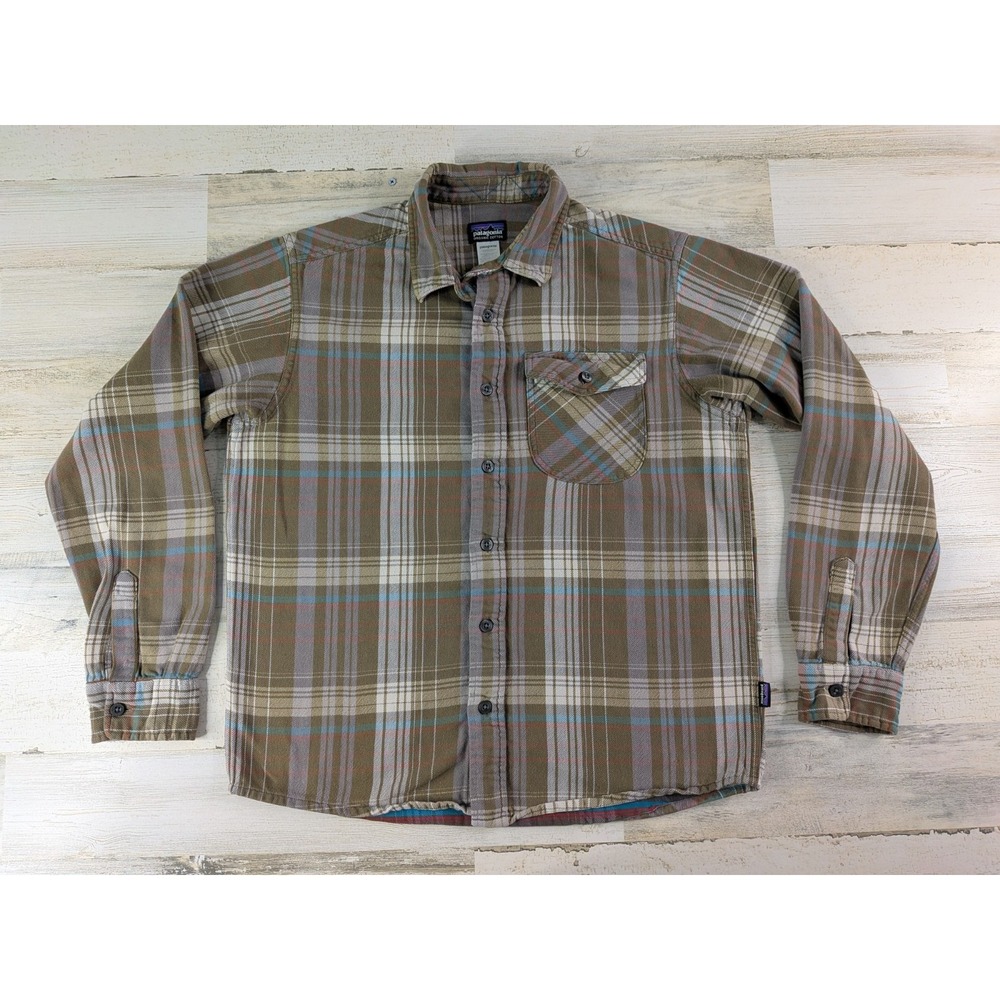 Patagonia Shirt Mens Medium Plaid Iron Ridge Flannel Chin Strap Button Up 52240